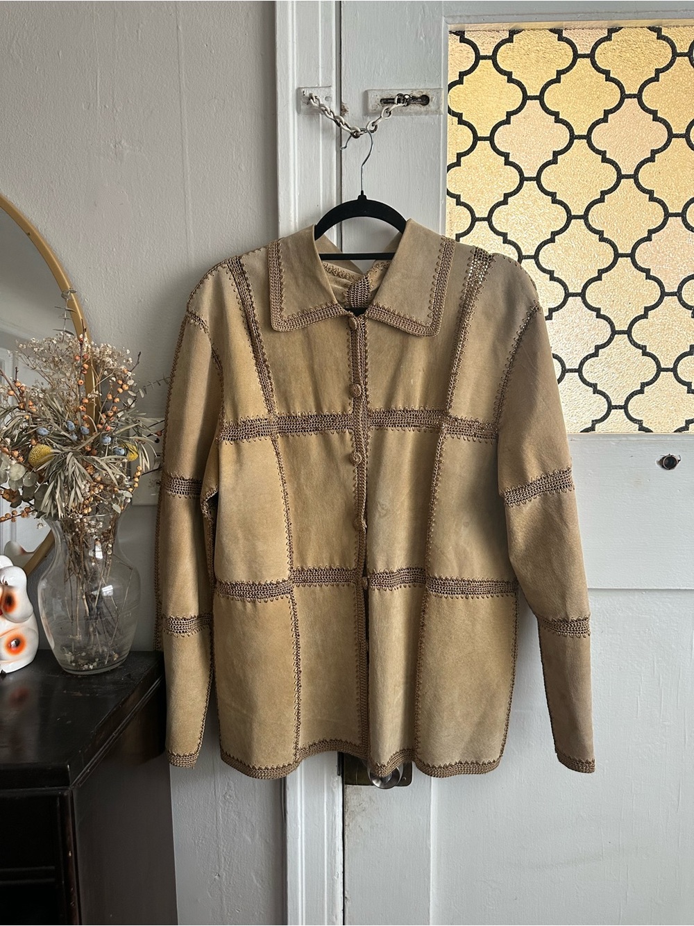 Women's Tan Suede Patchwork / Stitching Pattern Jacket